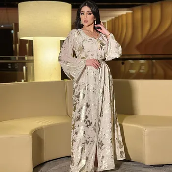 Luksusa Musulmaņu Maxi Drēbes Sievietēm Arābu Abaya Tuvajos Austrumos Islāma Jalabiya Ar Blet Maxi Drēbes Kleita Eleganta, Gara Kleita Ramadāna Kleita 2