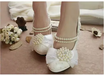 Luksusa rhinestones pērles ziloņkaula kāzu kurpes, sieviete sievieti bowtie tauriņš bowknot pērles kāzu sūkņi, kleita apavi 2
