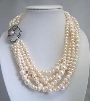 Unikālo Pērles juvelierizstrādājumu Veikalu Baltā Kārta Patiesu Saldūdens Pērļu Kaklarota Shell Ziedu Aizdare Burvīgs Sieviešu Dāvanu Smalkas Rotaslietas 2