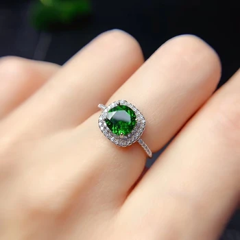 Modes zaļā diopside dārgakmens gredzenu, lai meitene 925 sudraba rotaslietas dzimšanas dienas svinības jubilejas dāvanu dabas pērle, spilgti, zaļš krāsa 2