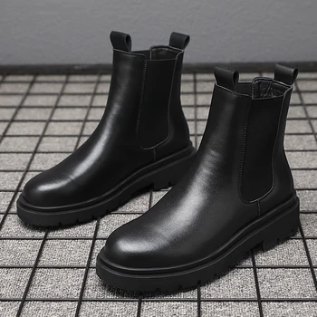 Anglijas stila vīriešu luksusa modes motociklu zābaki black original ādas kurpes, kovboju platforma boot jūra chelsea botas masculina 2