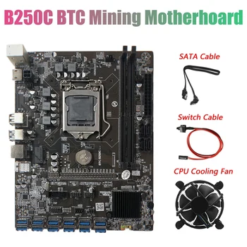B250C BTC Miner Mātesplati ar SATA Kabeli+Switch Kabelis+Ventilators 12XPCIE, lai USB3.0 Kartes Slots LGA1151 Atbalsta DDR4 DIMM operatīvā ATMIŅA 2