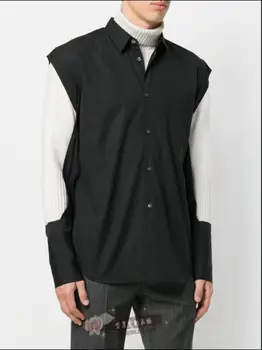 M-6xl Jaunā Vīriešu Apģērbu korejas Brīvs Krekls Personības Black Dobi Piedurknēm Garš Krekls Personības Friziera Naktsklubs Kostīmi 2