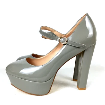 Sieviešu Kārtas Kājām augstpapēžu kurpes Platformas Sūkņi, Elegantas Dāmas Kurpes Siksnu Sprādzes Puse Clubwear Papēži Lakādas Pelēks 2