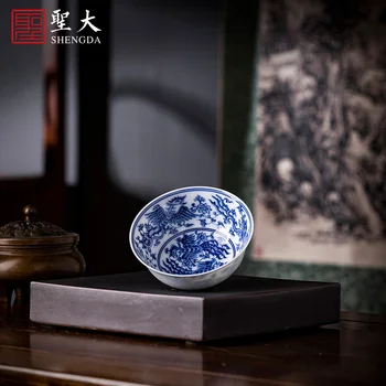Fu tējas paraugu tējas tase pieciem phoenix design masters cup jingdezhen zilā un baltā glezna pienākums filiāle tēja ar roku 2