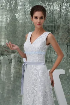 Bezmaksas piegāde 2016. gadam jauniem dizaina karstā pārdevējs v-veida kakla augstas kvalitātes dizaina meitene kleitas, gari balti mežģīņu ar vērtnes Līgavas māsa Kleitas 2