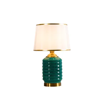 Amerikāņu Keramikas Galda Lampa, Vienkārša Dzīvojamā Istaba Guļamistaba Gultas Siltā Galda Lampas Modernās Senlaicīgu Audumu Dekoratīvā Galda Lampa 2