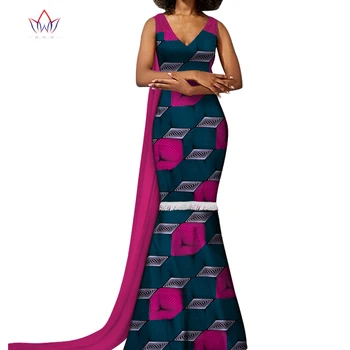 Āfrikas Kleitas Sieviešu Modes Sexy Ilgi bodycon drēbes, Ģērbšanās Ziedu Drukāt Bazin Vestidos Dashiki Puse Āfrikas Drēbes WY5823 2