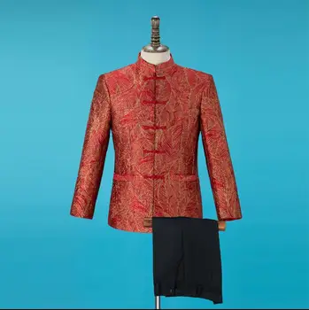 Sprādzes žakete vīriešu tang uzvalks, kas ar bikses vīriešu Ķīnas tunika tērps kostīms dziedātāja stand apkakli posmā apģērbu formālu kleita B376 2
