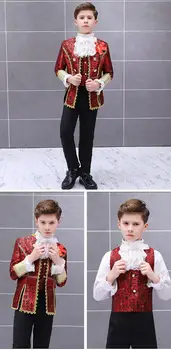 Jaunākās Klasika Zēniem Eiropas Tiesas Drāma Kostīms Bērniem Balts Posmā Princis Burvīgs Uzvalku Uzstādīt Bērnu Jakas, Vestes Bikses 3 Gabalu 2