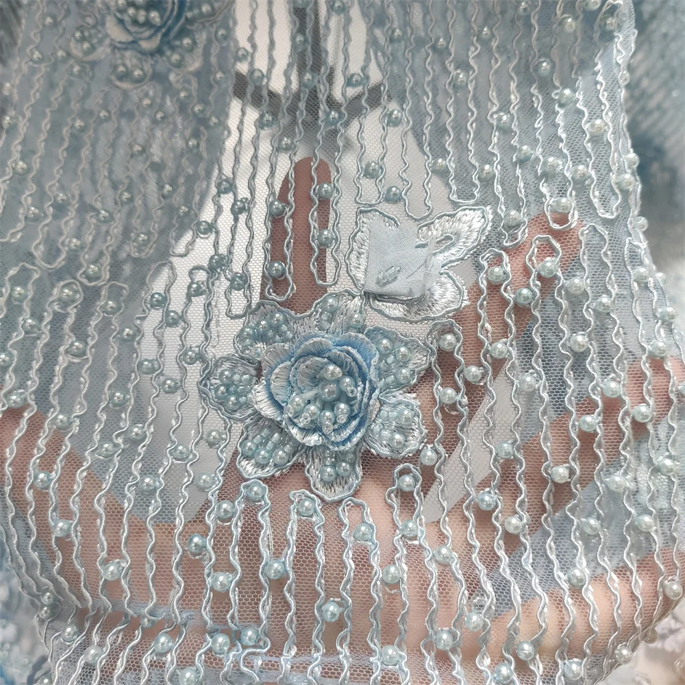 Āfrikas kāzu kleitu DIY zilā fāzēm, izšuvumi marles audumu šūšana puse asoebi tilla mežģīnes greznība dizaina sieta audumi, mežģīnes Attēls 1