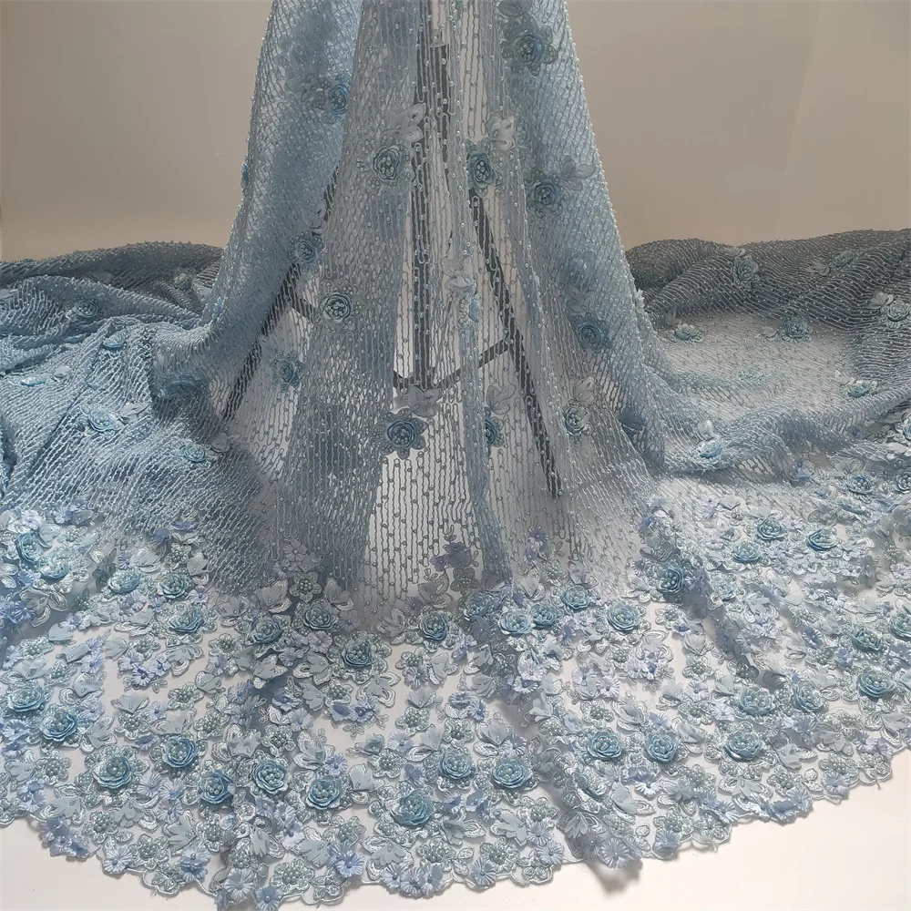 Āfrikas kāzu kleitu DIY zilā fāzēm, izšuvumi marles audumu šūšana puse asoebi tilla mežģīnes greznība dizaina sieta audumi, mežģīnes Attēls 5