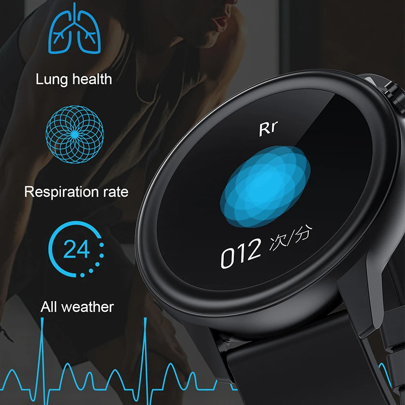 ķermeņa temperatūra pulksteņi vīriešu skārienekrānu IP68 ūdensnecaurlaidīga elpošanas biežumu asins spiediena monitoru, Smartwatch par samsung un huawei Attēls 5