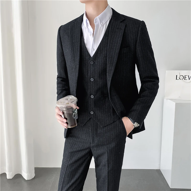 ( Žakete + Veste + Bikses ) ir 2021. 2-gabals, Vīriešu Formālu Business Classic Svītru Tērps Vīriešu Modes Veikaliņu, Kāzu Kleita, Uzvalks Attēls 1