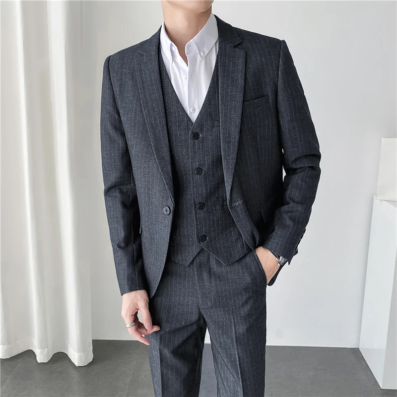 ( Žakete + Veste + Bikses ) ir 2021. 2-gabals, Vīriešu Formālu Business Classic Svītru Tērps Vīriešu Modes Veikaliņu, Kāzu Kleita, Uzvalks Attēls 5
