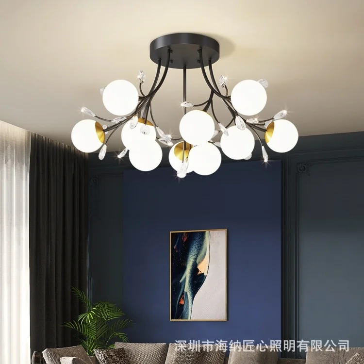 Mazo ģimenes dzīvojamās istabas lampas modernās vienkārši radoši gaismas luksusa kristāla griestu lampas guļamistabas lampa istabā neto red molekulārā lampas Attēls 3