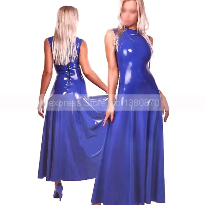Modes Dabas Tumši Zila Gumijas Lateksa Sievietes Kleitu Pasūtījuma izgatavotu Tērpus, Roku darbs S-LD088 Attēls 1