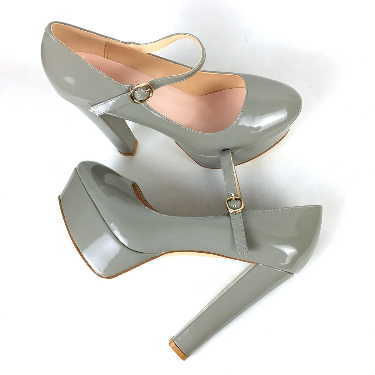 Sieviešu Kārtas Kājām augstpapēžu kurpes Platformas Sūkņi, Elegantas Dāmas Kurpes Siksnu Sprādzes Puse Clubwear Papēži Lakādas Pelēks Attēls 2