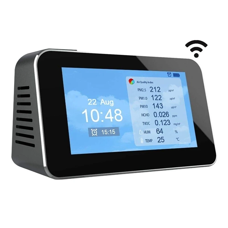 Wi-Fi Gaisa Kvalitātes Monitors, Formaldehīdu Detektora Temperatūra & Mitruma Mērītājs Piesārņojuma Testeri Noteikt PM2.5 PM10 PM1.0 Attēls 4