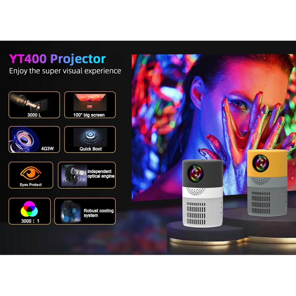 YT400 LCD Mini Kubs Projektors Mājas Kinozālei Atbalsta 1080P HDMI USB Audio Portatīvo Home Media Video Atskaņotājs проектор для дома Attēls 2