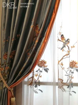 Zilā lāzera aizkaru dzīvojamā istaba needlepoint izšūti eiropā ziedu francijas logu curtainstulle virtuves, guļamistabas pirkt \ Logu Ārstēšanu ~ www.xenydancestudio.lv 11