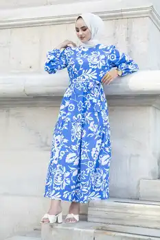 Ērts un stilīgs liela izmēra sieviešu kleita, ar tumši zilām augu izšūti arābu gadījuma samta šūpoles kleitu musulmaņu pirkt \ Tradicionālo & Kultūras Valkā ~ www.xenydancestudio.lv 11