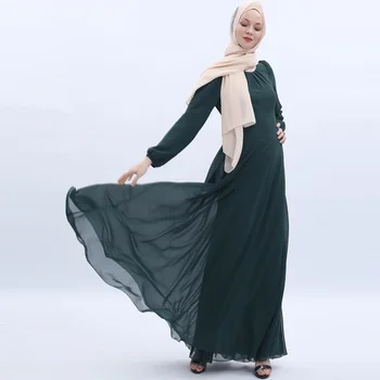 Šifona Ramadāna-Musulmaņu Kleita Abaya Dubaija Sieviešu Caftan Marokens Kaftan Islāmu Eid Mubarak Drēbes Vasaras Kleita ar garām Piedurknēm Kleita