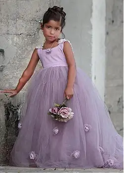 Ar garām piedurknēm rozā tilla puķu meiteņu kleitas, kāzas ar baltu mežģīņu sexy milzīgais vestidos de komūniju personu valkāt pirkt \ Kāzu Kleita ~ www.xenydancestudio.lv 11