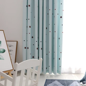 Innermor Izšūti zvaigžņu Aizkaru bērnu istabā Zilu aizkari guļamistabai Mākslīgās veļa aizkari viesistabā Pielāgota