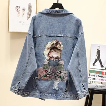 Ir 2021. rudens jaunas sievietes ar garām piedurknēm džinsa jaka sieviešu vintage print zaudēt jean mētelis modes gadījuma streetwear virsdrēbes pirkt \ Jakas ~ www.xenydancestudio.lv 11