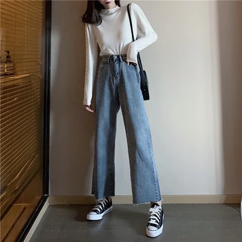 Džinsi sieviete, augsts viduklis ir 2021. rudens ražas drukāšanas streetwear taisni jean bikses korejas modes zilā baggy mamma džinsa bikšu pirkt \ Dibeni ~ www.xenydancestudio.lv 11
