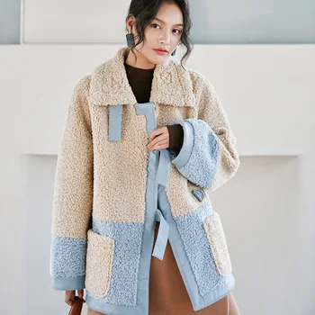 Ziema ir 2021. korejiešu, bieza, silta mākslīgās kažokādas īsā jaka mujer augstas kvalitātes sievietēm double krūtīm, mākslīgās aitu cirpšana lambswool mētelis pirkt \ Jakas & Mēteļi ~ www.xenydancestudio.lv 11