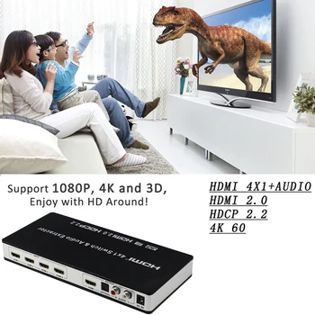 3D 4K 4X1 HDMI Switch Komutatoru Video Converter HDMI 2.0 Audio Extractor Toslink Adapteris 4 In 1, kas par PS3 PS4 PC DVD Uz HD TV