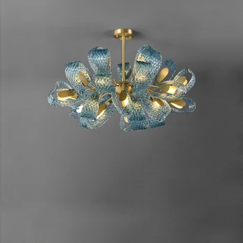 Mākslas LED Zila Skaistumu Stikla Vara Karājas Lampas Spīdumu Lustras Apgaismojums Apturēšanu Gaismeklis Lampen Par Foajē