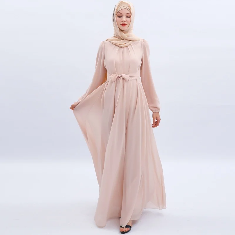 Šifona Ramadāna-Musulmaņu Kleita Abaya Dubaija Sieviešu Caftan Marokens Kaftan Islāmu Eid Mubarak Drēbes Vasaras Kleita ar garām Piedurknēm Kleita Attēls 5